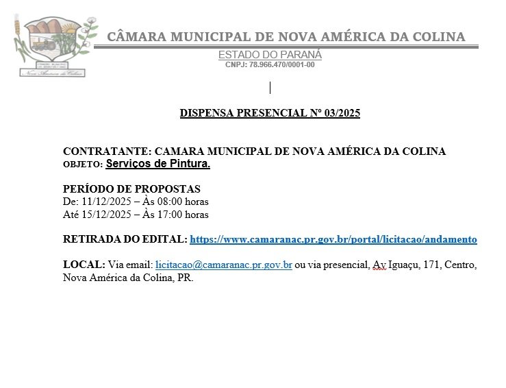 DISPENSA DE LICITAÇÃO 03/2025 - SERVIÇO DE MÃO DE OBRA DE PINTURA